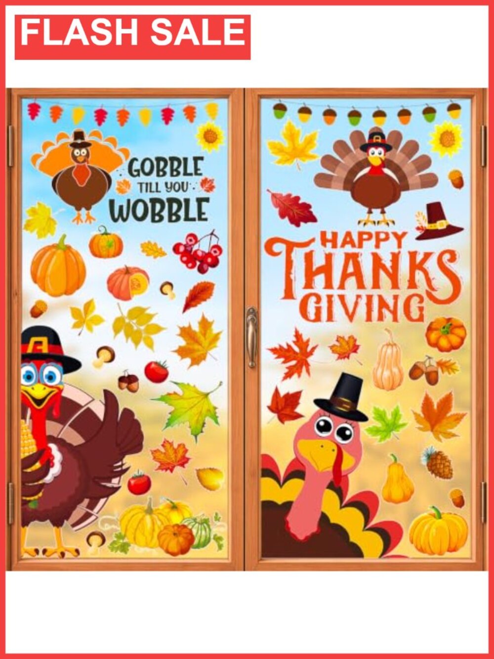 Fall Thanksgiving Window Clings Static Decal Reusable 87 Count